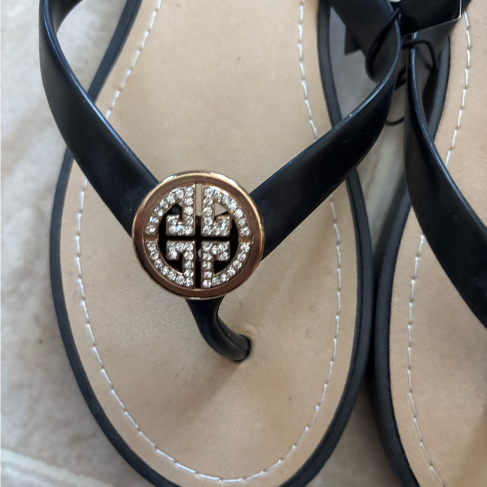 Black White Line Sandals - Picture 2 of 3